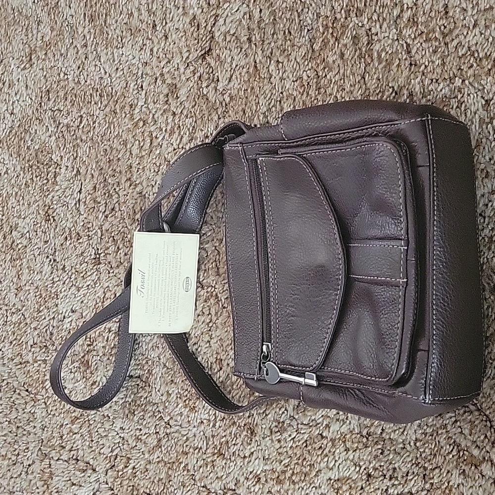 Vintage Fossil Full Grain Brown Leather Every Day Bag With Key